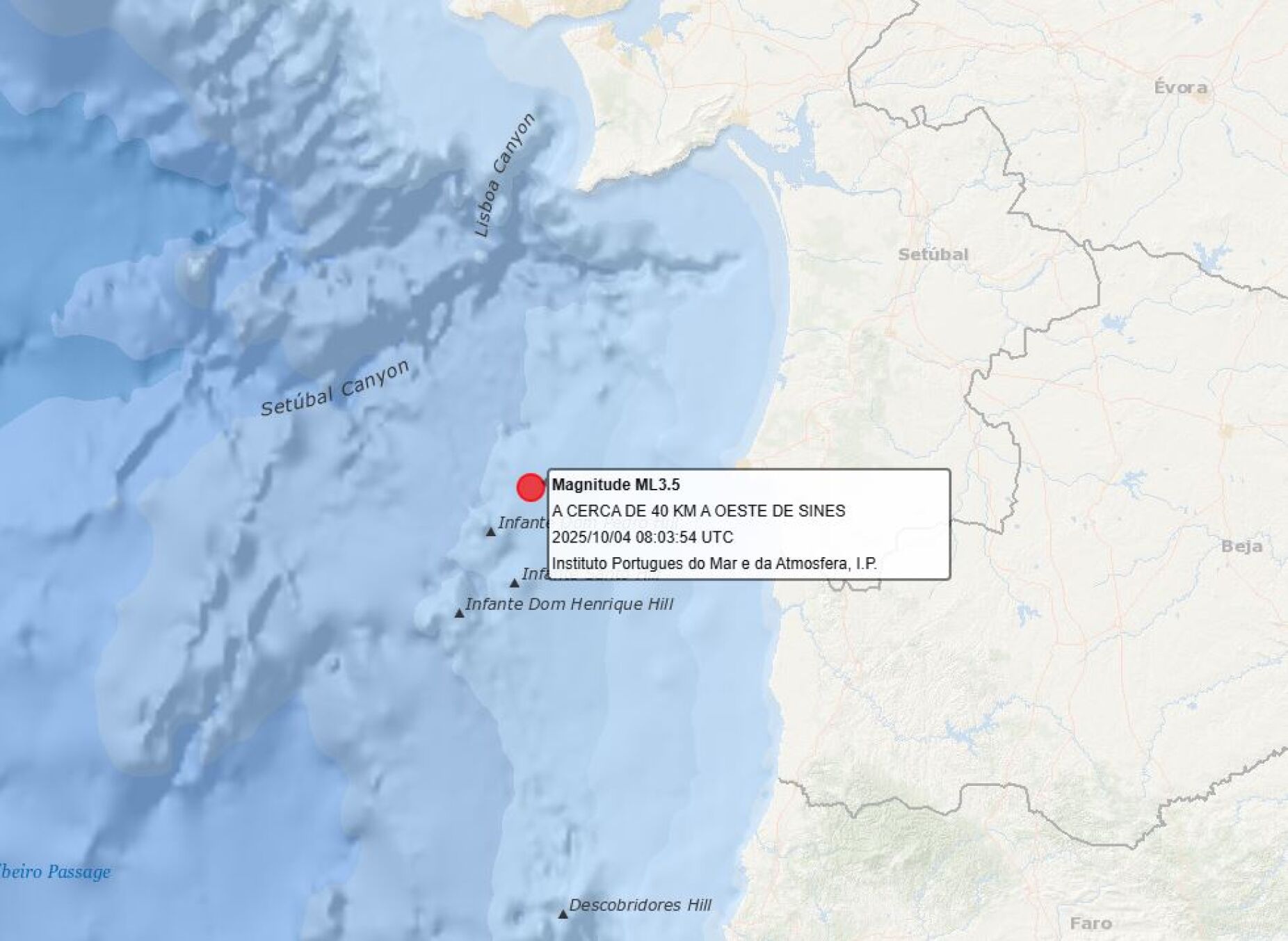 Sismo de magnitude 3.5 registado ao largo de Sines. Abalo foi sentido na região de Santiago do Cacém